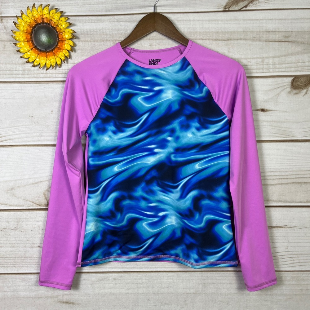 Lands End Kids Size 14 Long Sleeve Rash Guard Swim Shirt Top Purple